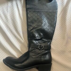 Black Quilted Knee-High Boots
